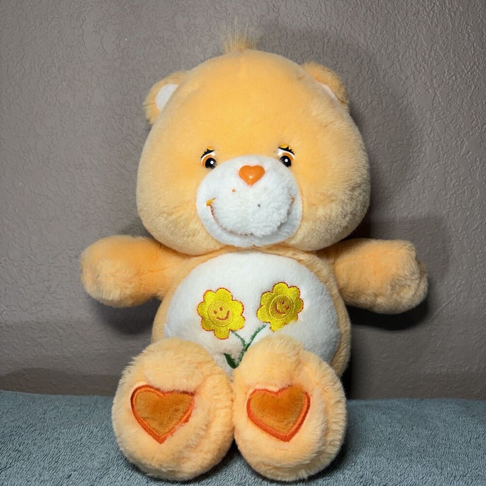 Just Play~Care Bears 2003 Yellow Flowers Hearts 13" Orange Plush~Working